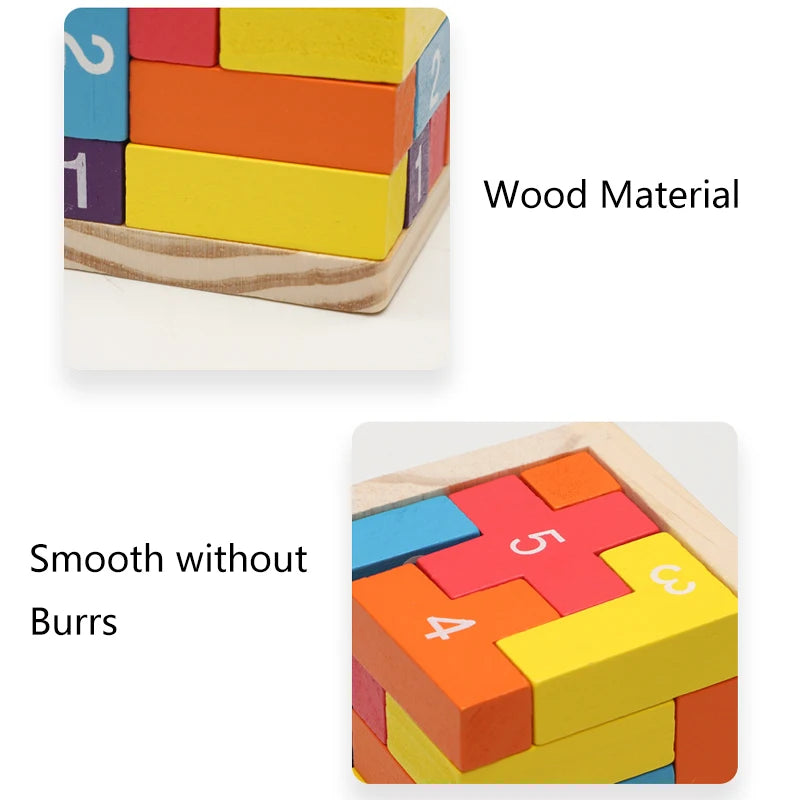Blocos de Madeira Coloridos, Quebra-Cabeças Clássicos, Cubo 3D Numérico, Brinquedos de Encaixe, Jogo Intelectual para Crianças e Adultos