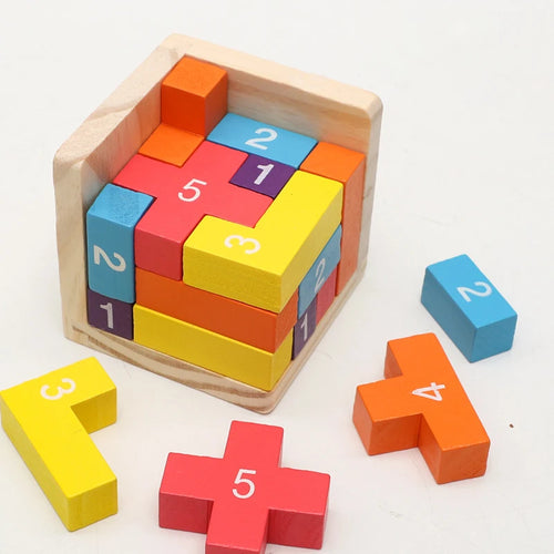Blocos de Madeira Coloridos, Quebra-Cabeças Clássicos, Cubo 3D Numérico, Brinquedos de Encaixe, Jogo Intelectual para Crianças e Adultos