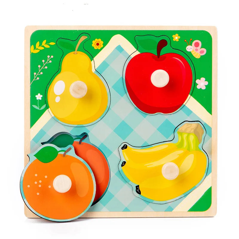 Brinquedos Montessori para Bebês – Quebra-cabeças de Madeira, Placa de Agarrar com Animais para Cognição e Aprendizado Educativo para Crianças de 1 a 3 Anos