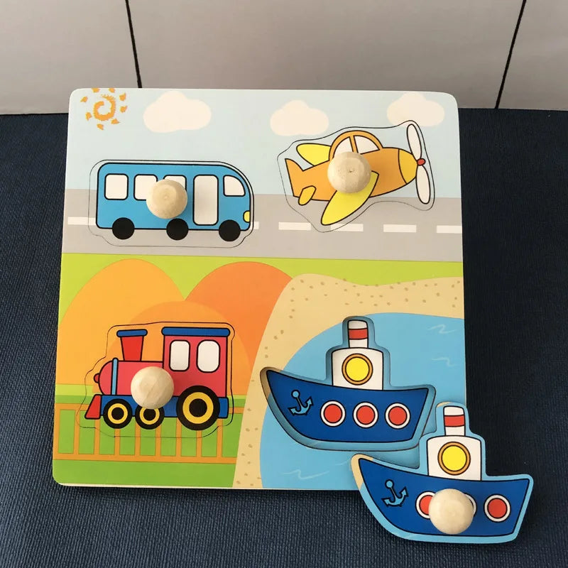 Brinquedos Montessori para Bebês – Quebra-cabeças de Madeira, Placa de Agarrar com Animais para Cognição e Aprendizado Educativo para Crianças de 1 a 3 Anos