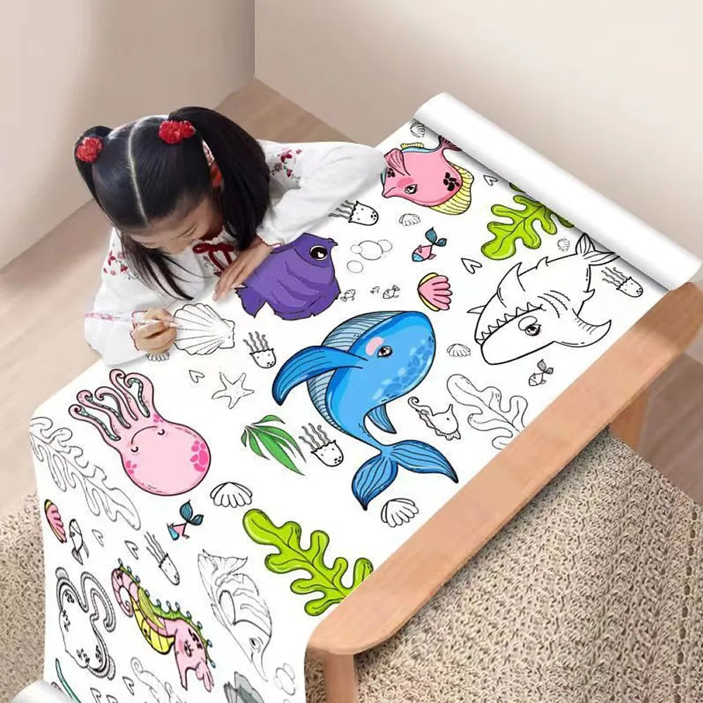 Rolo de Papel para Desenho Infantil de 90cm – Tela com Tema Animal para Colorir DIY, Pintura, Recorte e Grafite Educacional para Escola